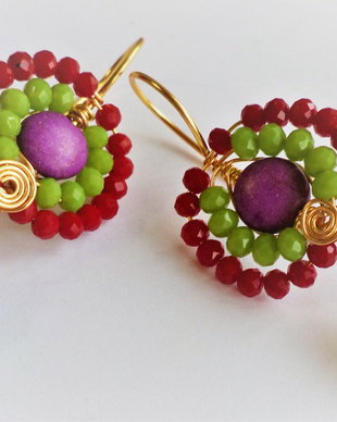 Cercei handmade din sarma,cristale tip swarovski  multicolore