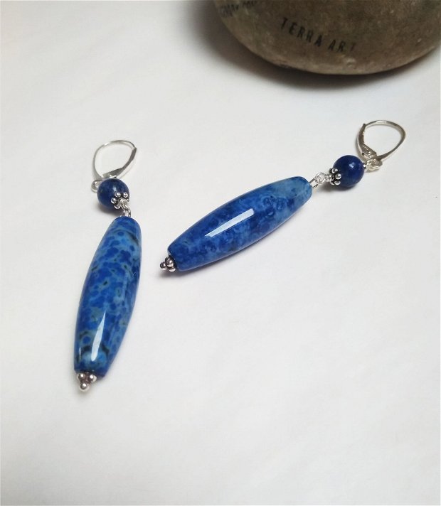 Cercei Jasp oceanic cu Lapis lazuli