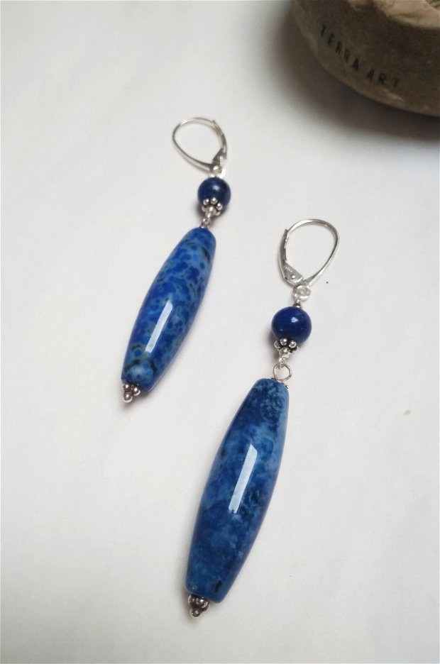 Cercei Jasp oceanic cu Lapis lazuli