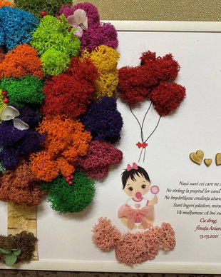 Tablou personalizat nasi botez cu licheni stabilizati