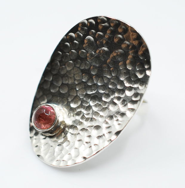 Inel din argint 925 cu turmalina roz, inel mare, inel oval
