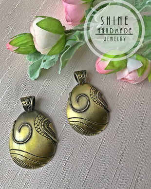 Pandantiv statement bronz, 64x42x6mm