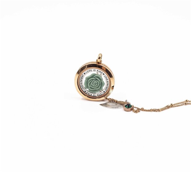 Medalion din otel inoxidabil cu lant roz-auriu din otel inoxidabil locket