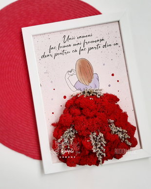 Tablou cu licheni fata pictat manual personalizat cu mesaj