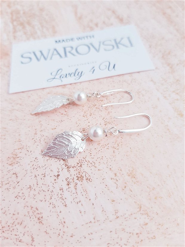 CRISTINA - Cercei cu frunzulițe și perle Swarovski