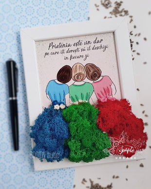 Tablou cu licheni stabilizati prietenie fete fuste personalizat pictat manual