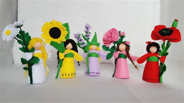 Set 5 copile cu florile verii, Margareta, Floarea soarelui, Lavanda, Trandafirul şi plăpândul Mac