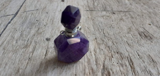 Sticluta/pandantiv din ametist fatetat, pt parfum sau ulei esential - 36x21x14 mm