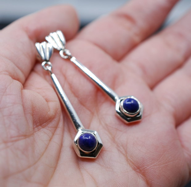 Cercei lungi din argint 925 si lapis lazuli