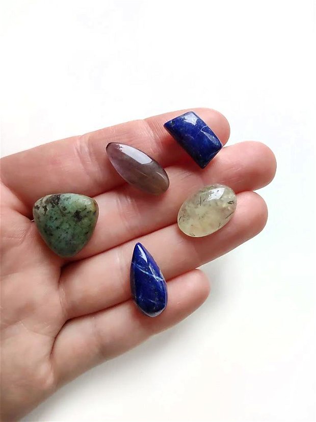 Set 5 semipretioase - Cabochon  - Lapis lazuli, Turcoaz african, Ametist, Prehnit  - SP40
