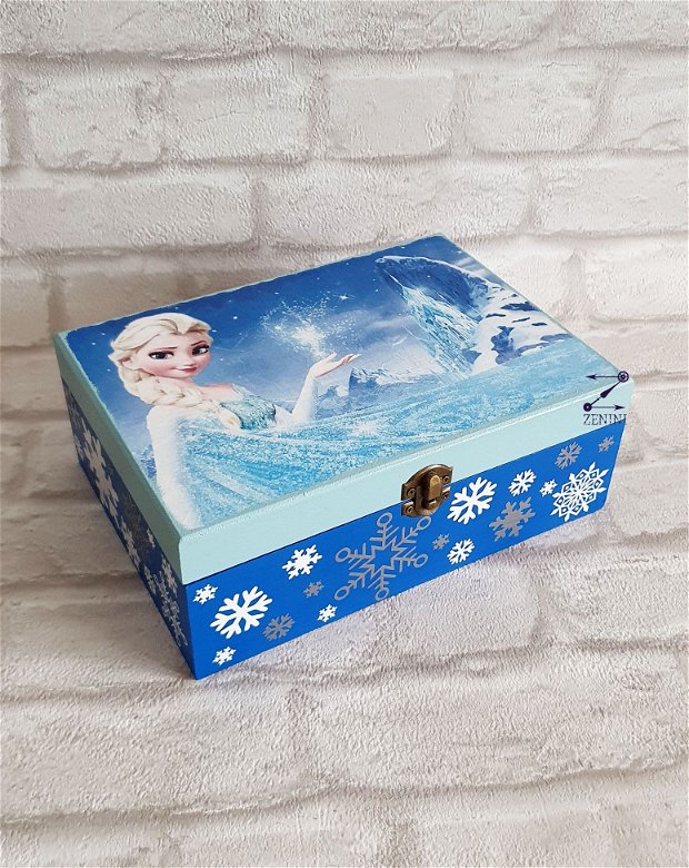 Cutie Elsa, cutie Frozen, cutie bijuterii Elsa, decoratiune Elsa, decoratiune Frozen, cutie pictata Frozen