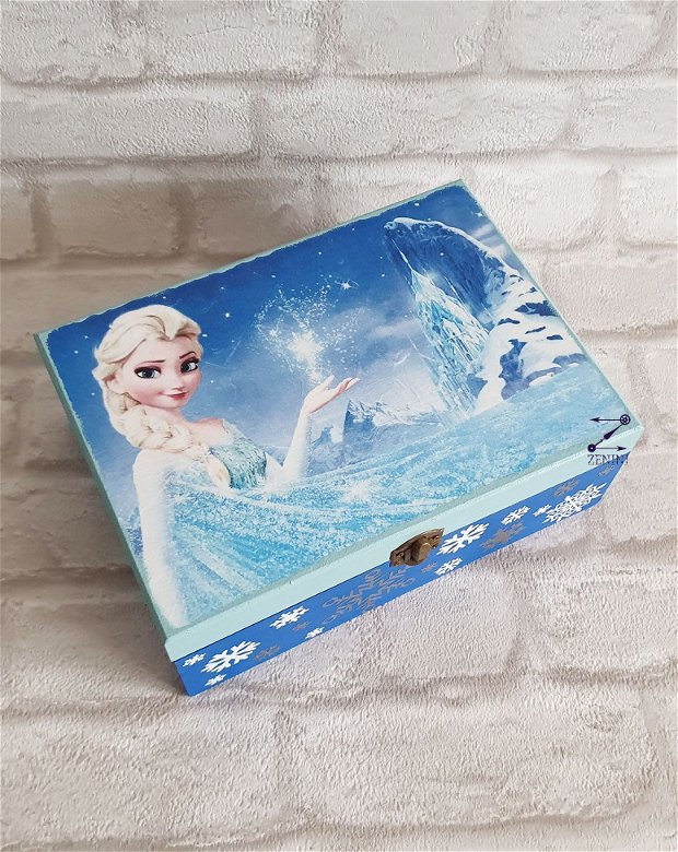 Cutie Elsa, cutie Frozen, cutie bijuterii Elsa, decoratiune Elsa, decoratiune Frozen, cutie pictata Frozen