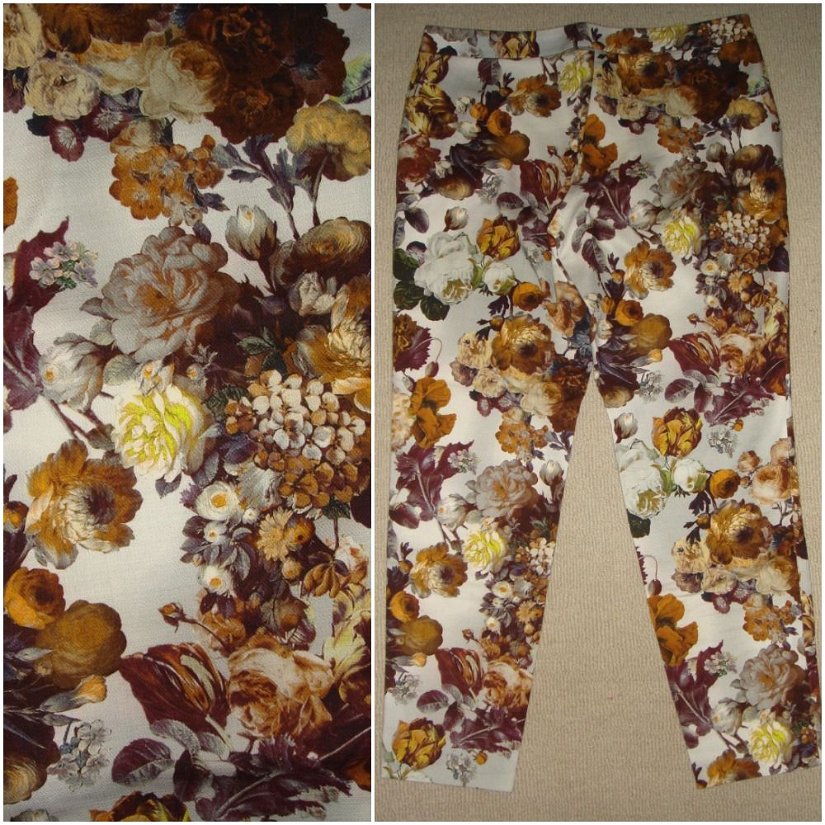 REZERVAT Pantaloni noi, stil jeans, cu print floral pictural