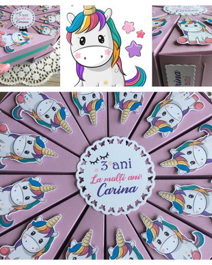 Cutii felie de tort tematica  Unicorn