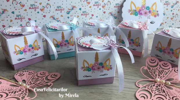 Cutii felie de tort tematica  Unicorn