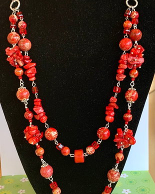 RED ROSES-coral,jasp imperial,argint tibetan