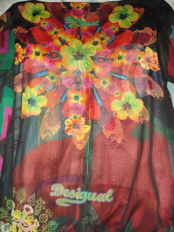 Desigual - Bluza noua, cu peplum si printuri colorate