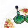 Cercei Art Nouveau "Royal Green" din rasina, Fimo si inox argintiu
