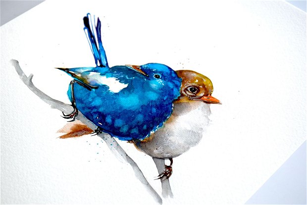 Birds Collection - Two Little Birds - Pictura Originala in Acuarela