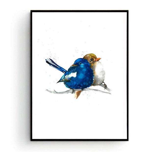 Birds Collection - Two Little Birds - Pictura Originala in Acuarela