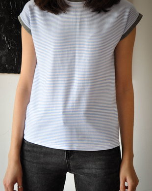Tricou cu dungi, din jerseu de bumbac, mâneci căzute