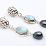 Cercei din argint, larimar si perle negre, cercei lungi argint, cercei statement, cercei handmade