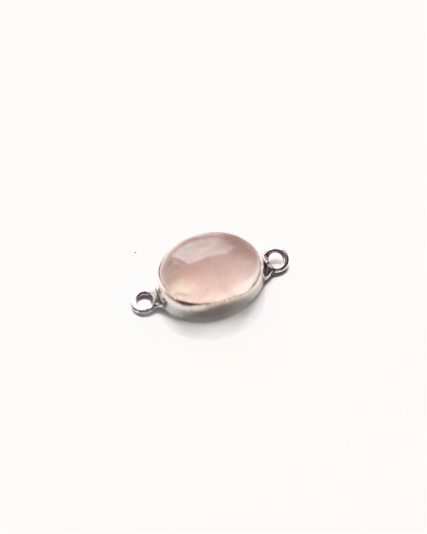 Conector  quartz roz pal in rama argintata