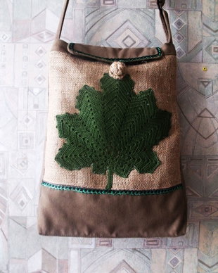 geanta etno frunza verde