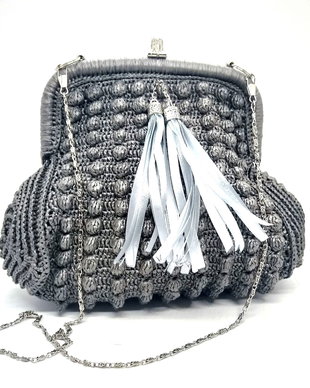 Geanta croșetată SILVERY SILVER unicat ,rezervat elesa