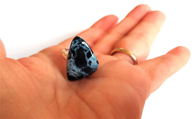 Inel Pietersit si Argint 925 - IN908 - Inel albastru reglabil, inel pietre semipretioase, cadou iubita, cadou prietena, cadou sotie, cristale vindecatoare, cristaloterapie, cristale de colectie