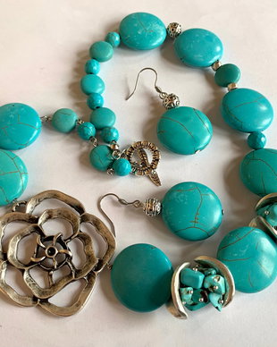 REZERVAT D.!!!!-TURQUOISE FLOWER-turcoaz,zamac argintat,inox