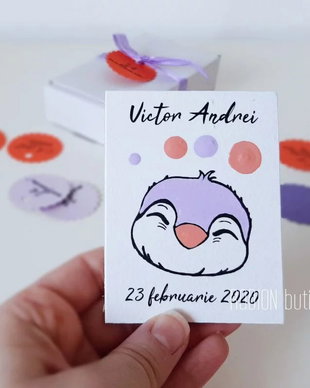 Marturii botez pinguin magnetice personalizate pictat manual