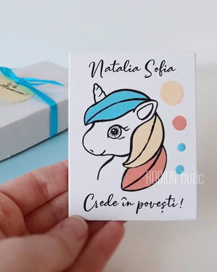 Marturii botez unicorn pictate manual personalizate cu nume