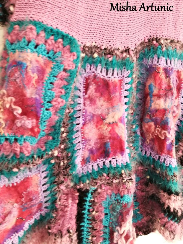 REZERVAT - Pulover tricotat, impaslit, crosetat