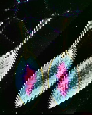 Cercei din portelan si sticla, pictati cu luster de platina si tortite+dopuri din argint - COSMIC ICE