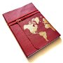Jurnal (mare) de călătorie cu harta lumii -AURIU- Jurnal de călătorie cu copertă de piele naturală roșu bordo