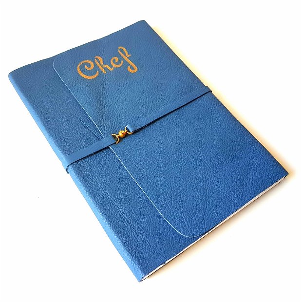 Caiet de rețete CHEF cu copertă de piele naturală albastră
