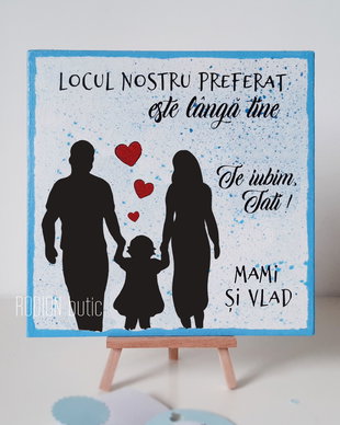 Placuta familie pictata manual personalizata cu nume si mesaj