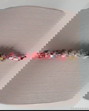 Brățară cu snur reglabil cu pietre semipretioase de rubin si bilute din aur