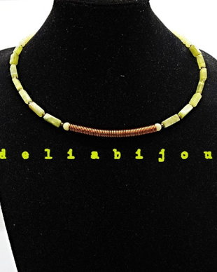 Colier peridot, jad, cupru