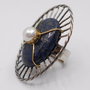 Inel statement din argint 925, placat selectiv cu aur, cu lapis lazuli si perla, inel rotund, inel mare