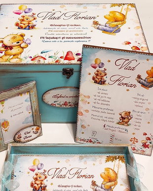 Tava personalizata mot, cu tema Baietel si ursuleti