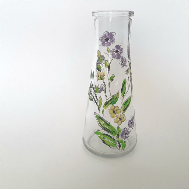 Vaza decorativa din sticla pictata cu flori de cires