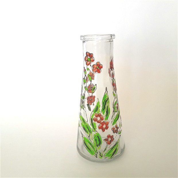 Vaza decorativa din sticla pictata cu flori de cires