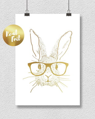 Poster gold foil - Iepure cu ochelari