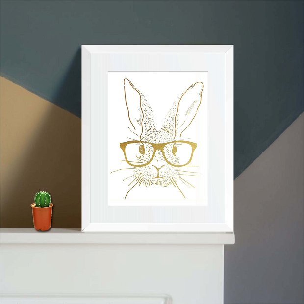 Poster gold foil - Iepure cu ochelari