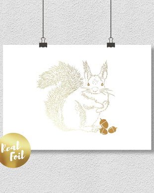 Poster gold foil - Veverita cu ghinde