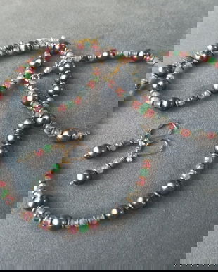 Set de bijuterii compus din colier, cercei și brățară din perle de cultura, cuart capsuna, rubyzoisit sihematit