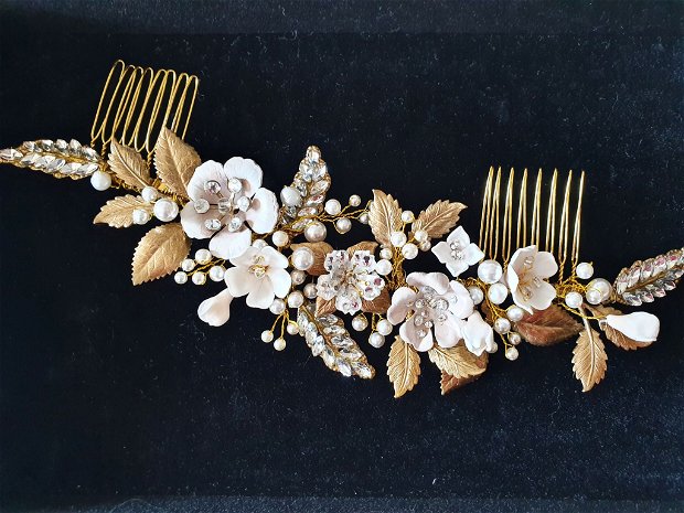 ANISIA /Accesoriu de păr auriu cu perle swarovsky