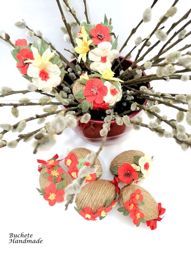 Oua decorative Paste/Set oua cu floricele handmade